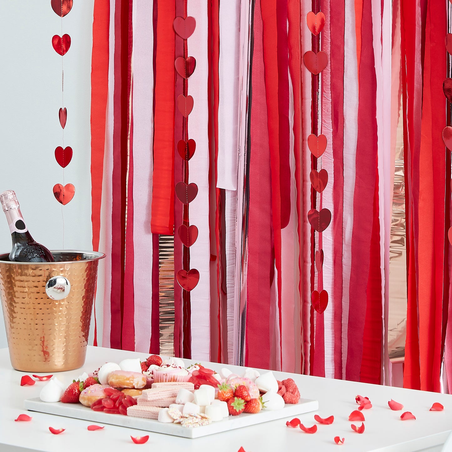 Rose Gold, Pink & Red Streamer Party Backdrop