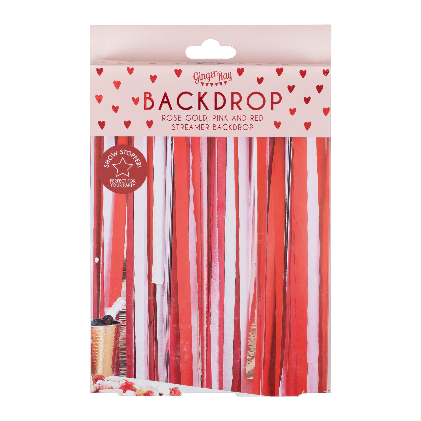Rose Gold, Pink & Red Streamer Party Backdrop