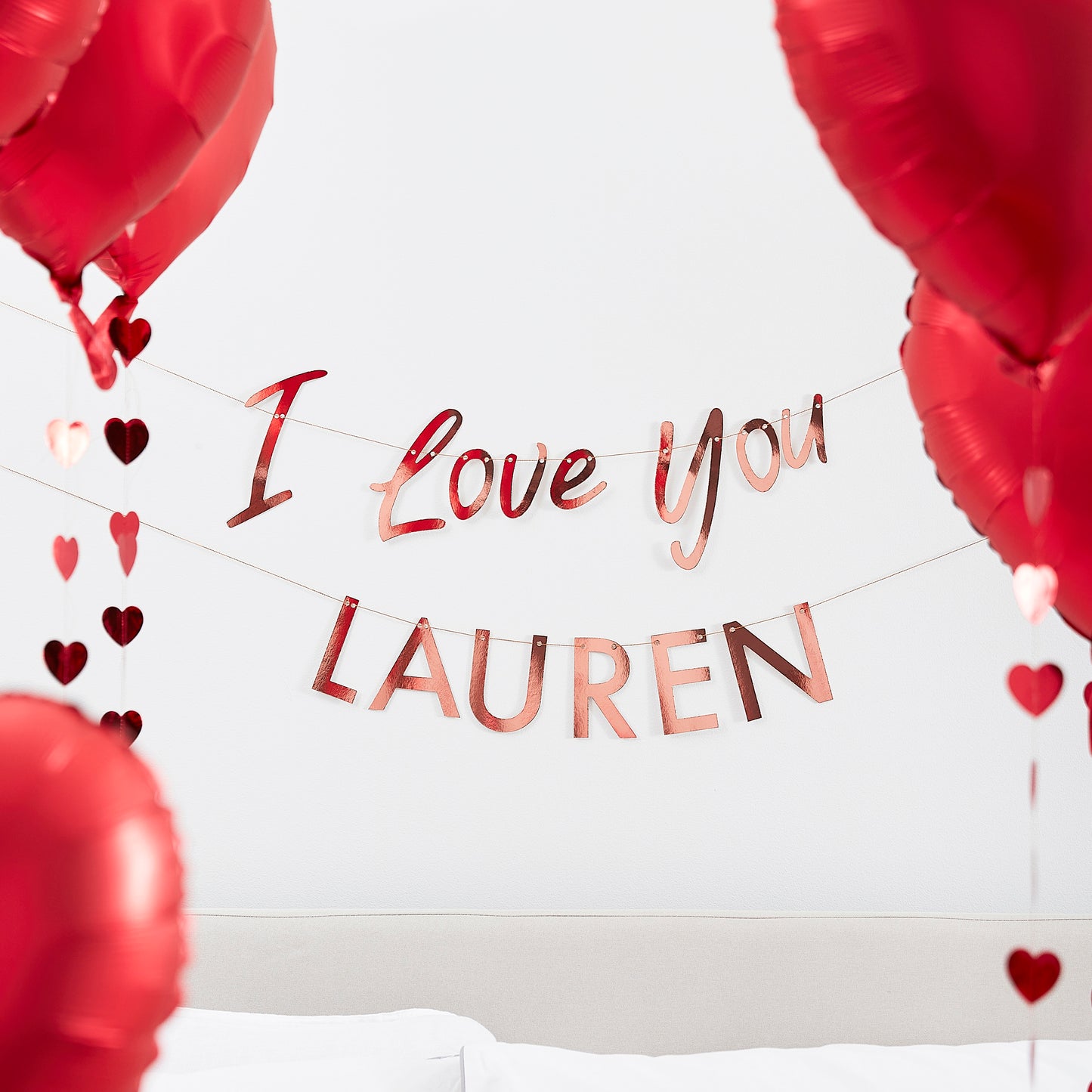 Customisable I Love You Rose Gold Bunting Banner