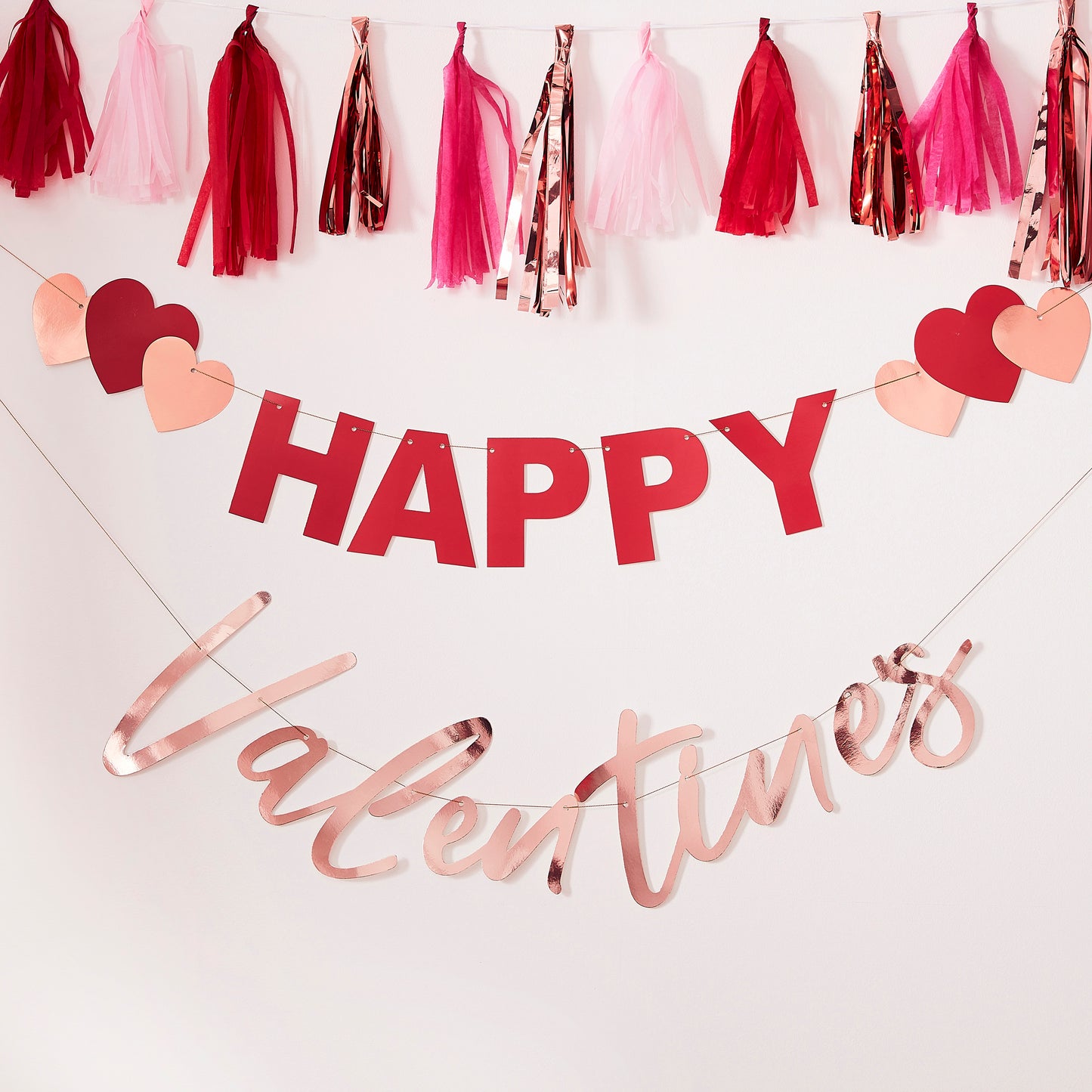 Rose Gold Happy Valentines Garland With Hearts