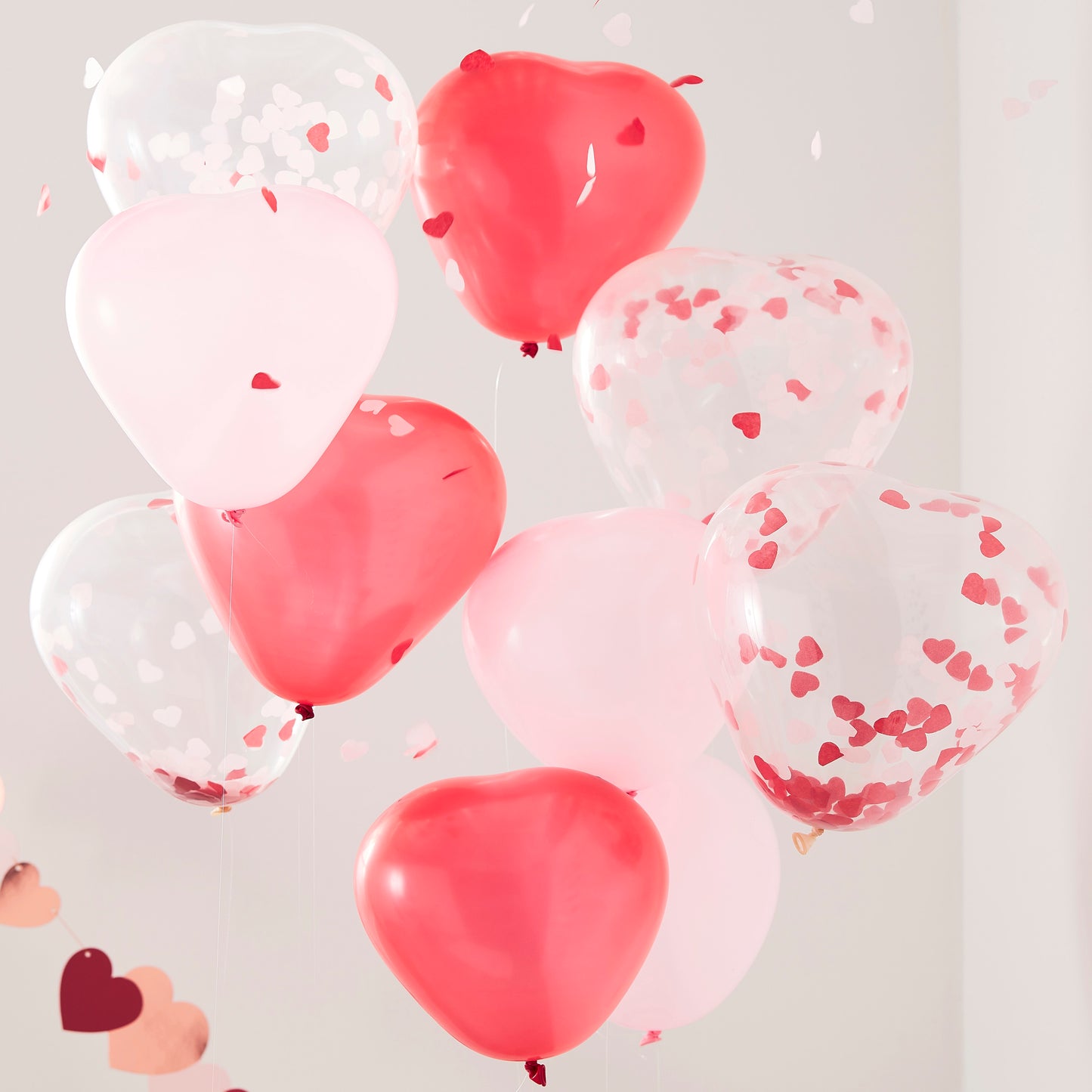 Heart Shaped Pink, Red & Confetti Balloons