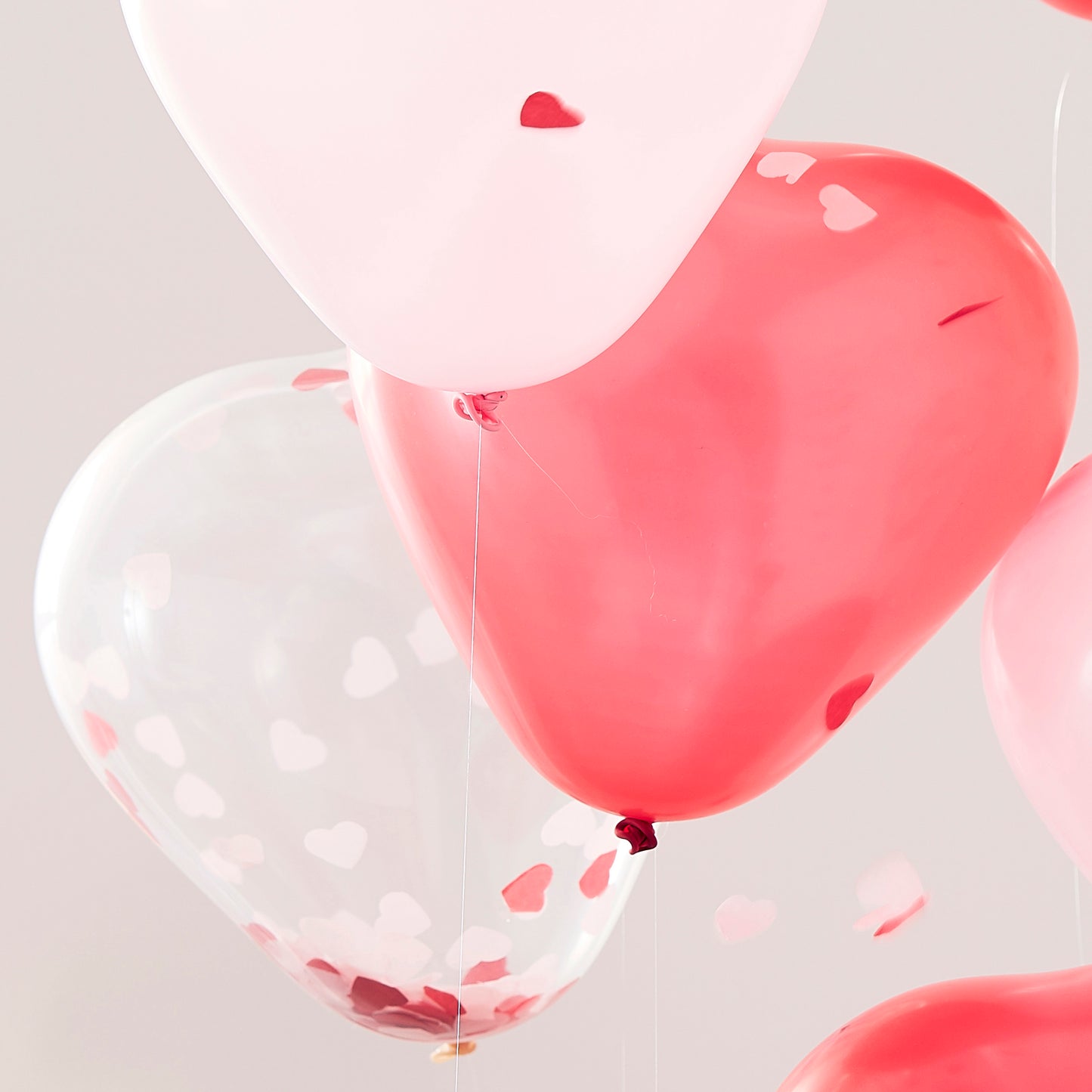 Heart Shaped Pink, Red & Confetti Balloons
