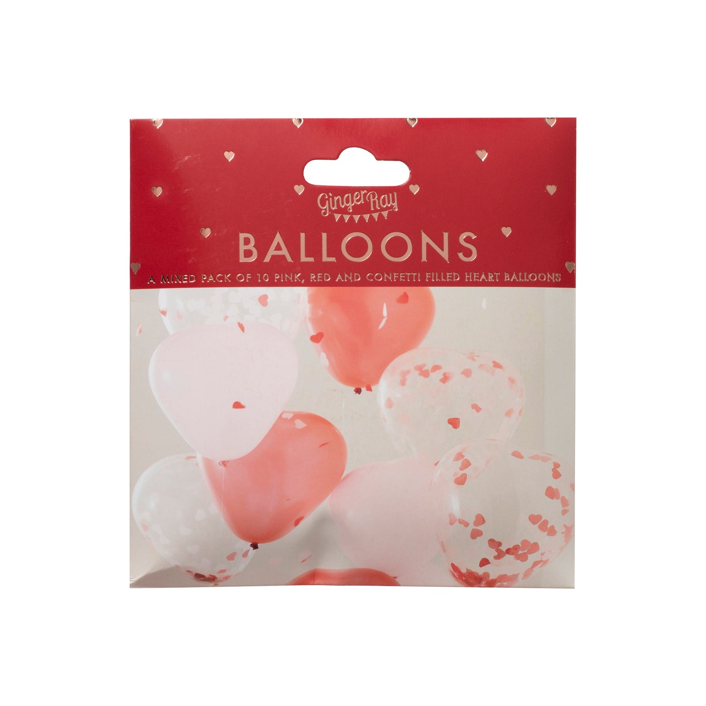 Heart Shaped Pink, Red & Confetti Balloons