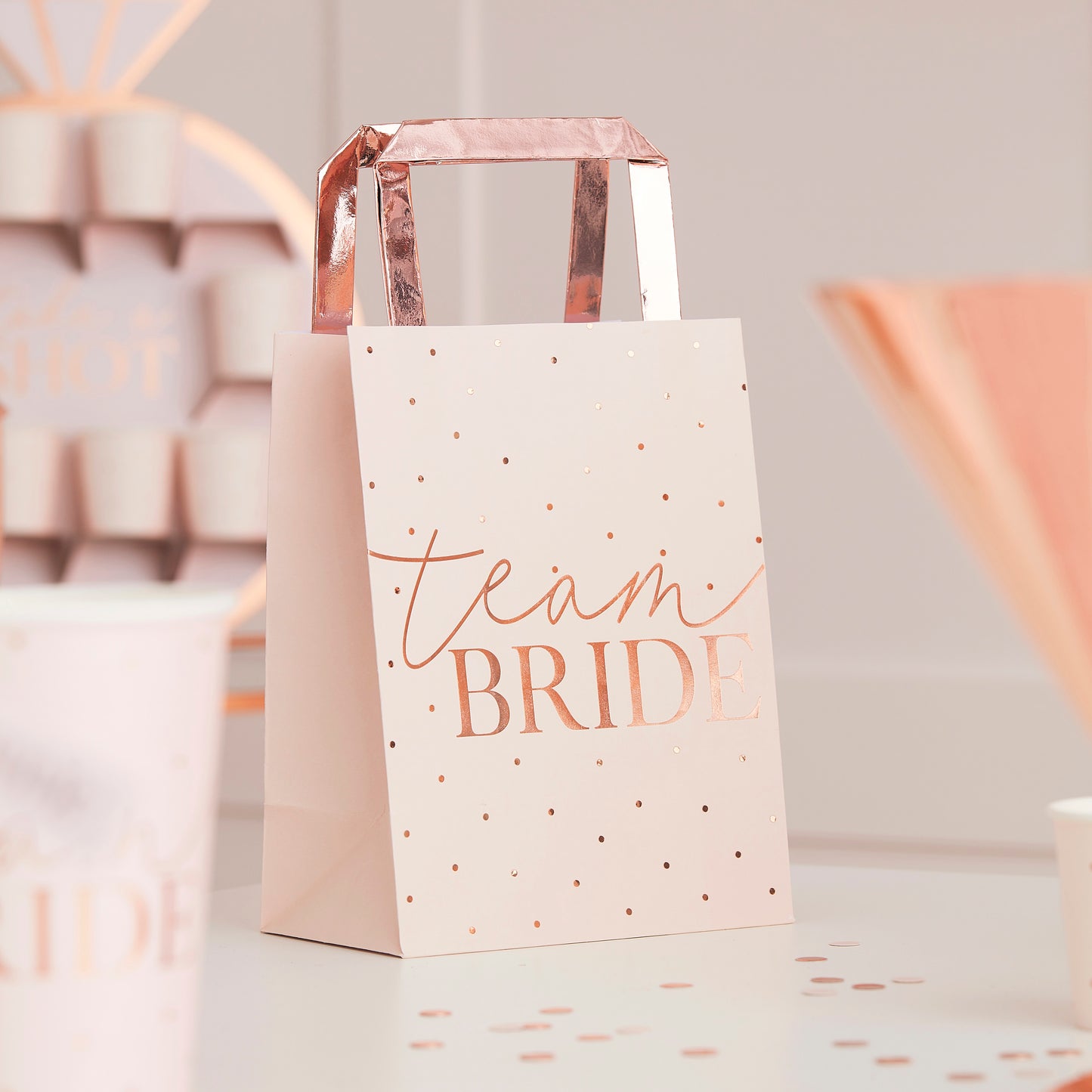 Pink Team Bride Rose Gold Foiled Hen Party Bags