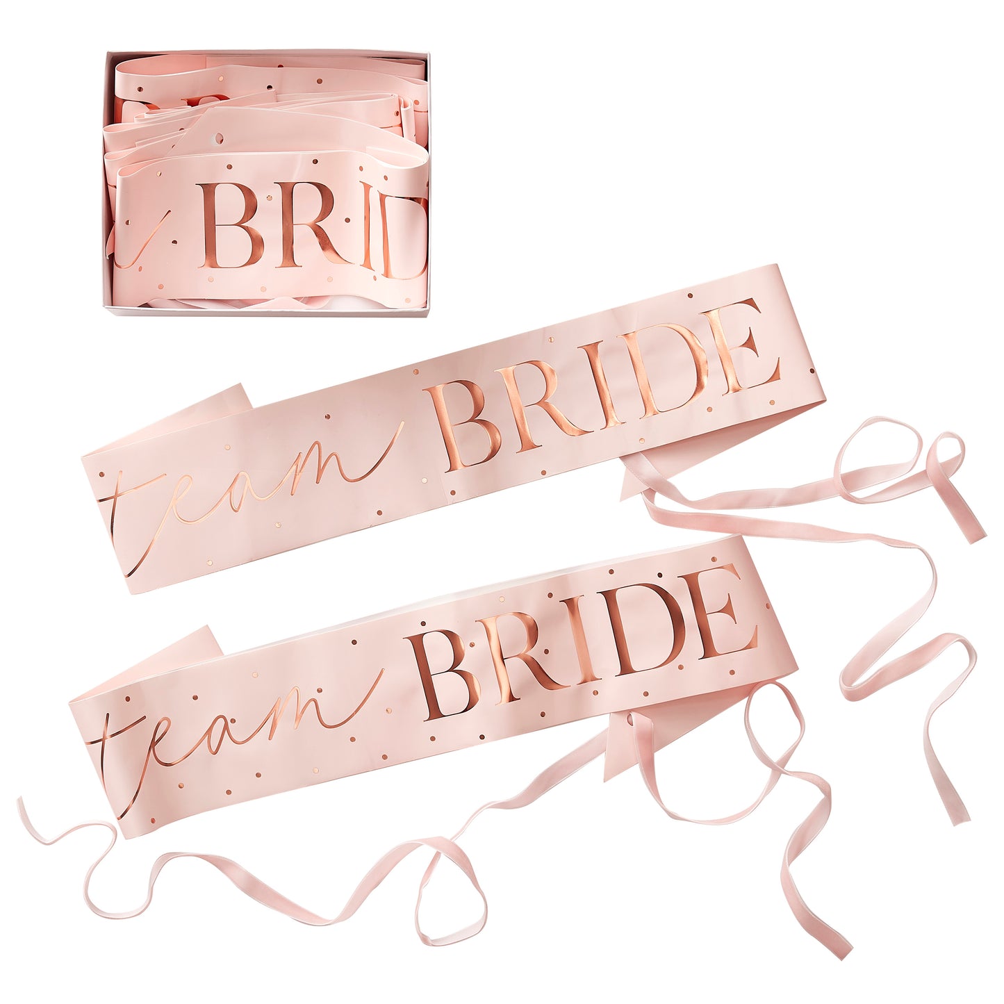 Pink and Rose Gold Team Bride Hen Party Sashes 6 Pack