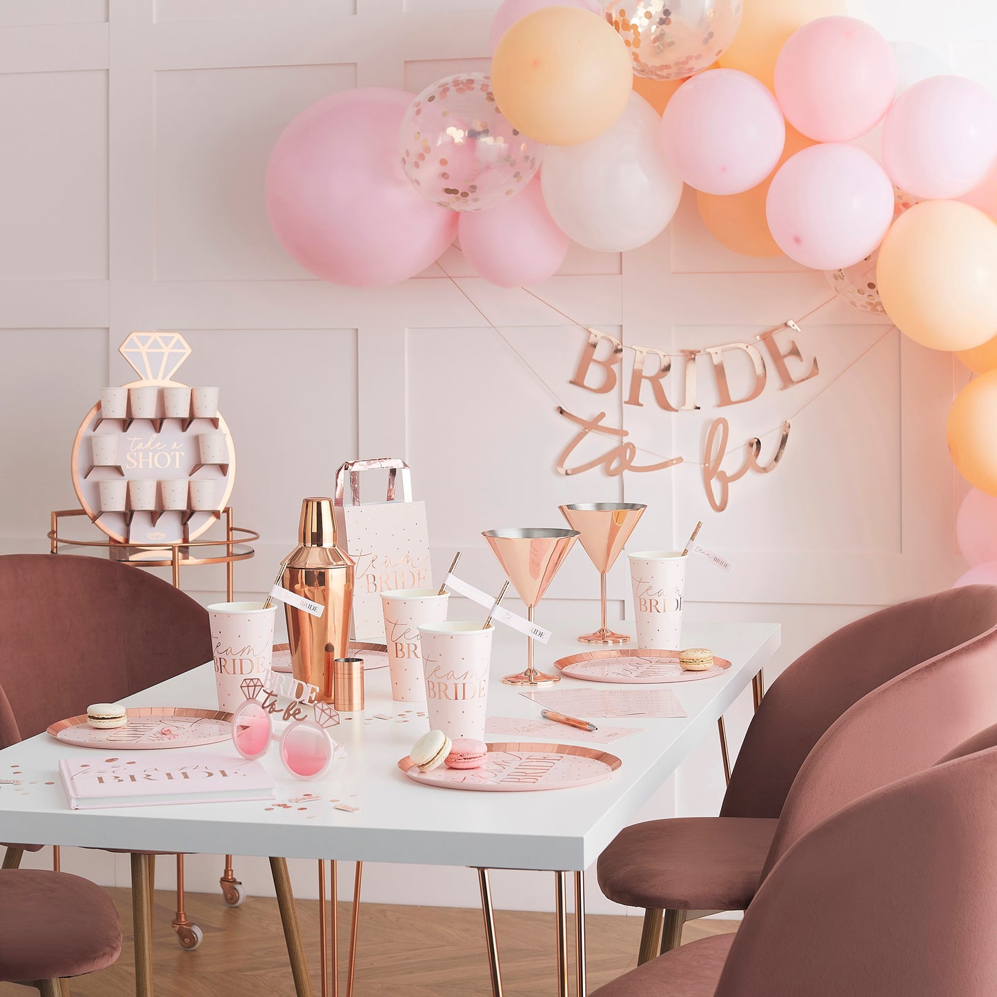 Rose Gold Foiled & Blush Bubbly Wall
