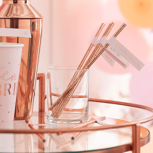 Rose Gold Team Bride Flag Hen Party Straws