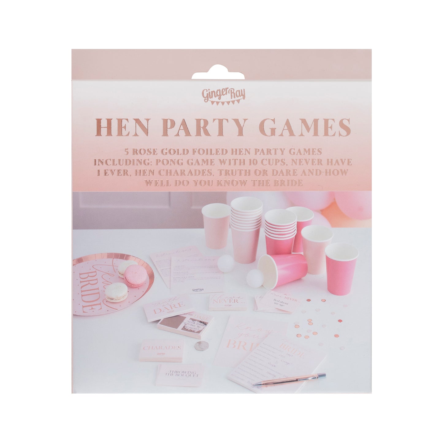 Rose Gold Foiled Hen Party Games Hamper