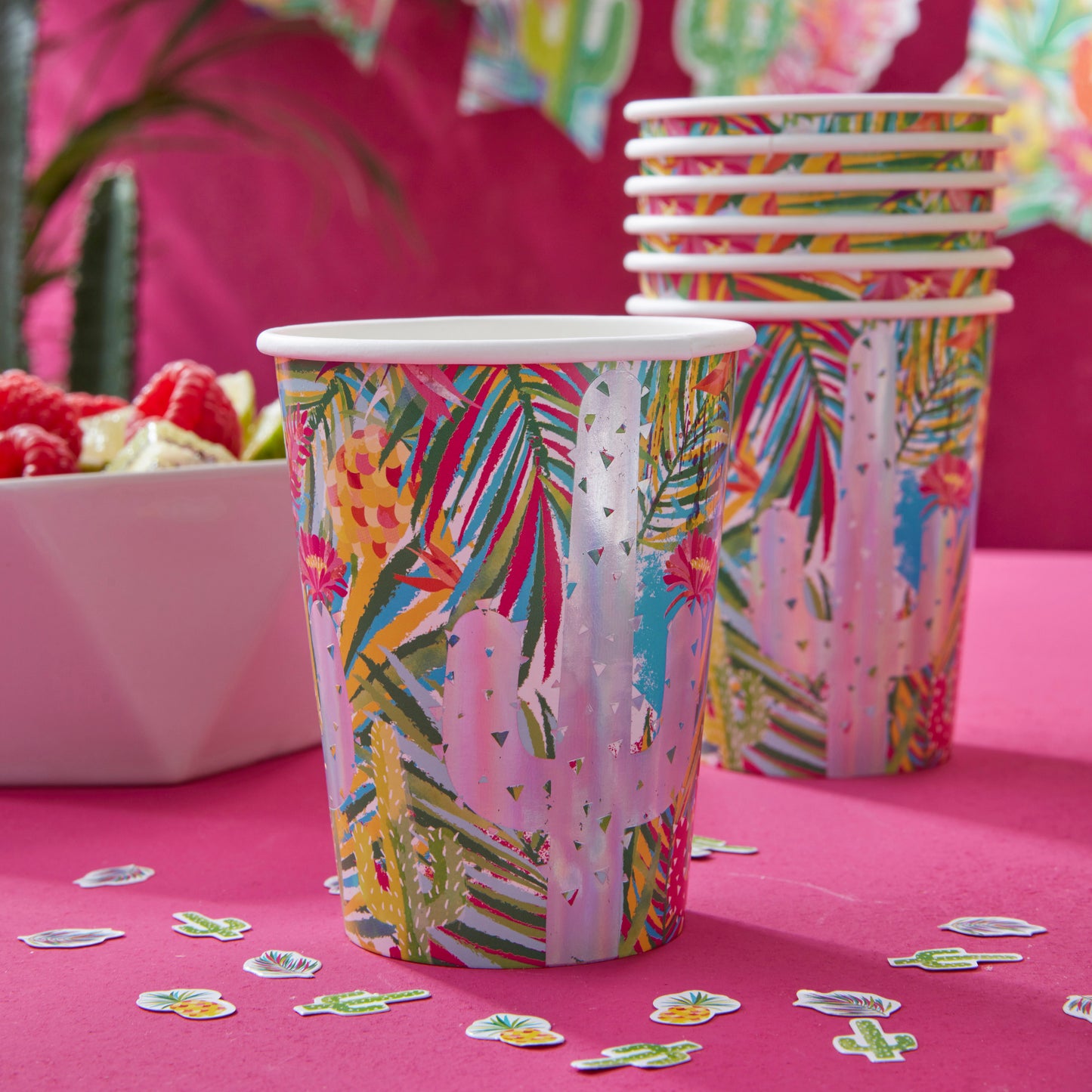 Iridescent Cactus & Palm Paper Cups - Hot Summer