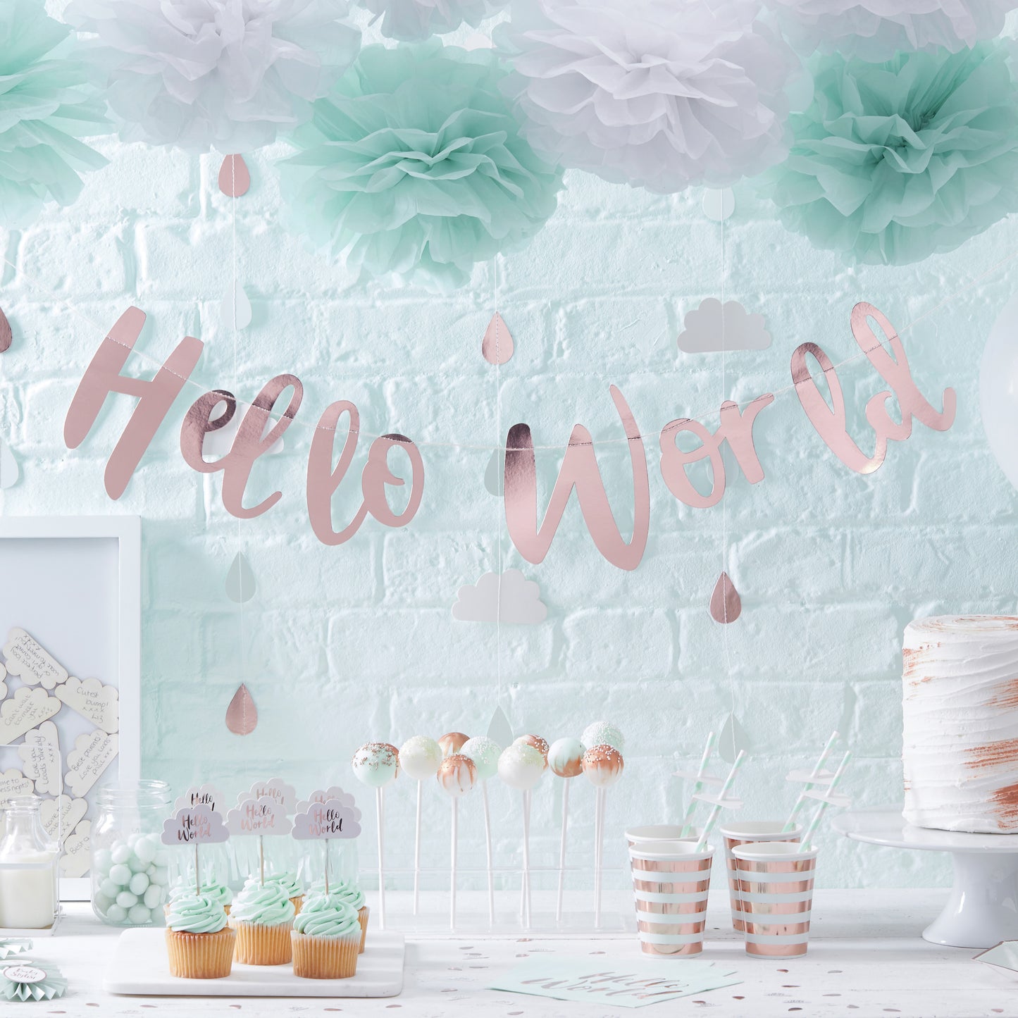 Hello World Rose Gold Baby Shower Bunting