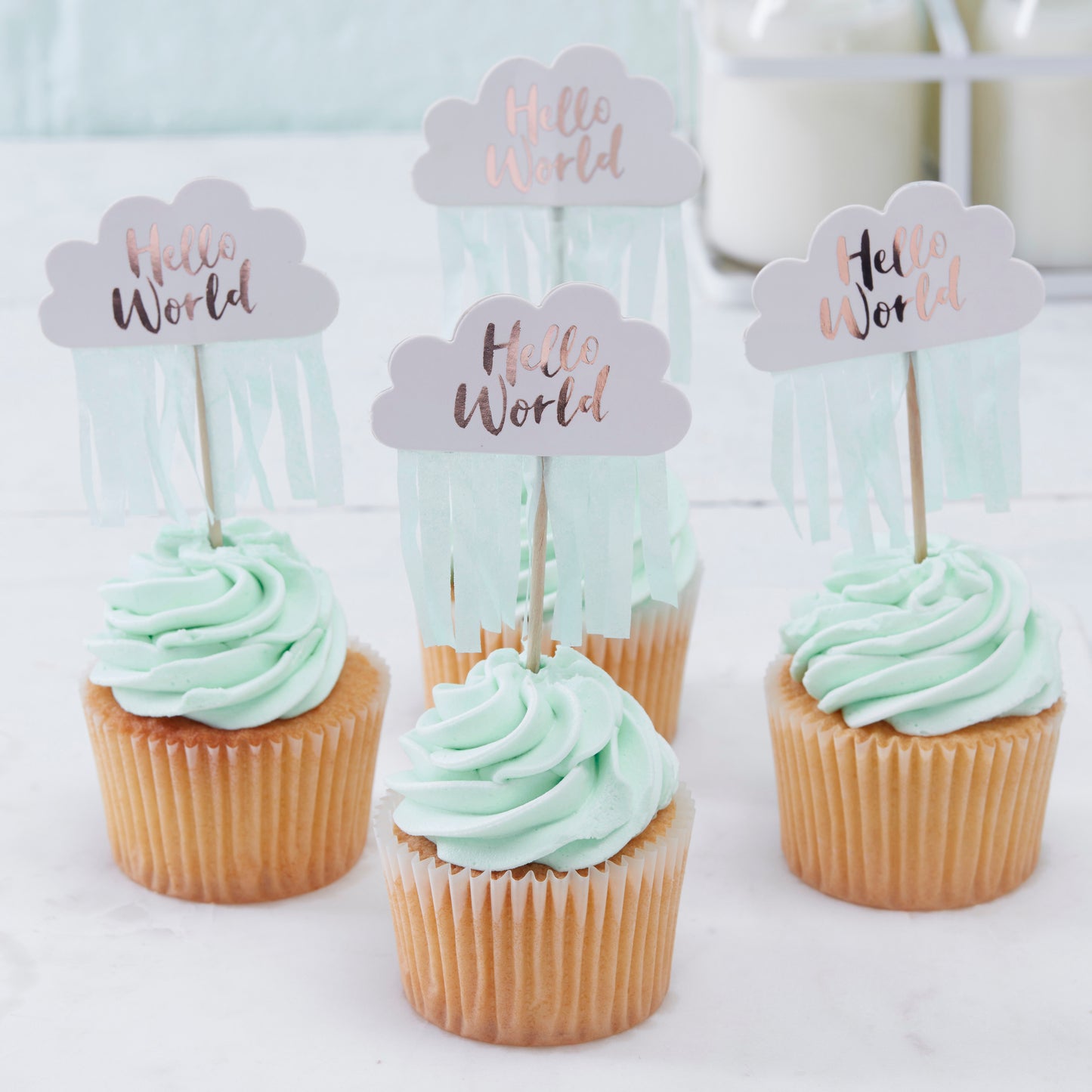 Hello World Baby Shower Cupcake Toppers