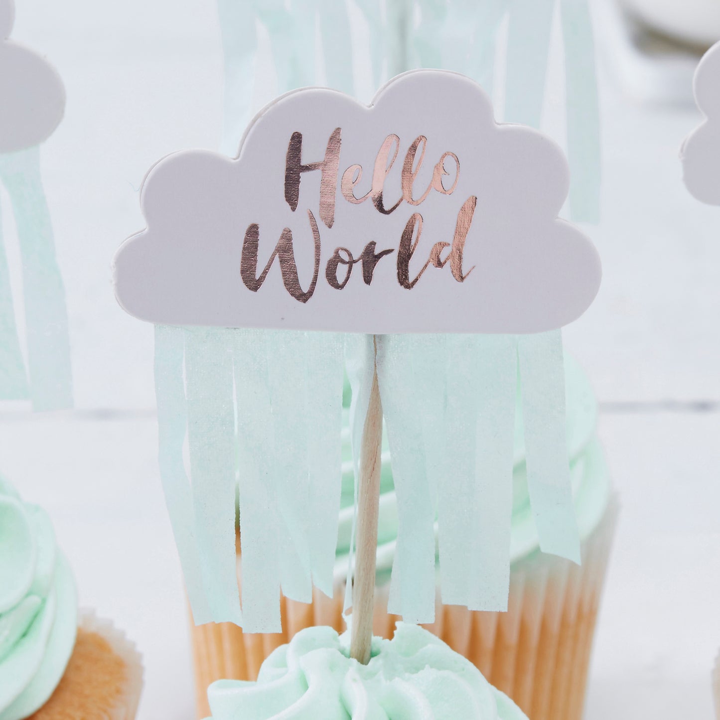 Hello World Baby Shower Cupcake Toppers