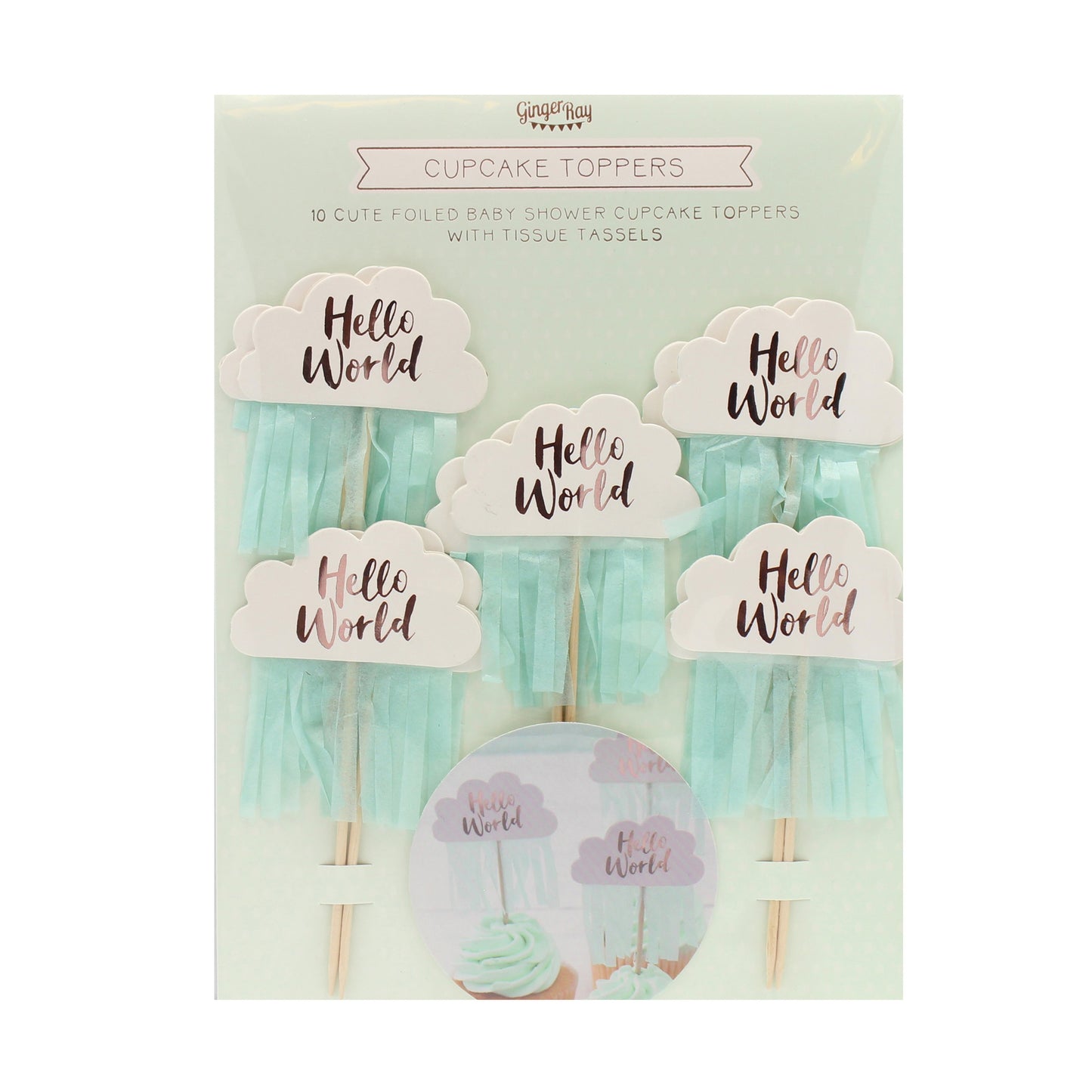 Hello World Baby Shower Cupcake Toppers