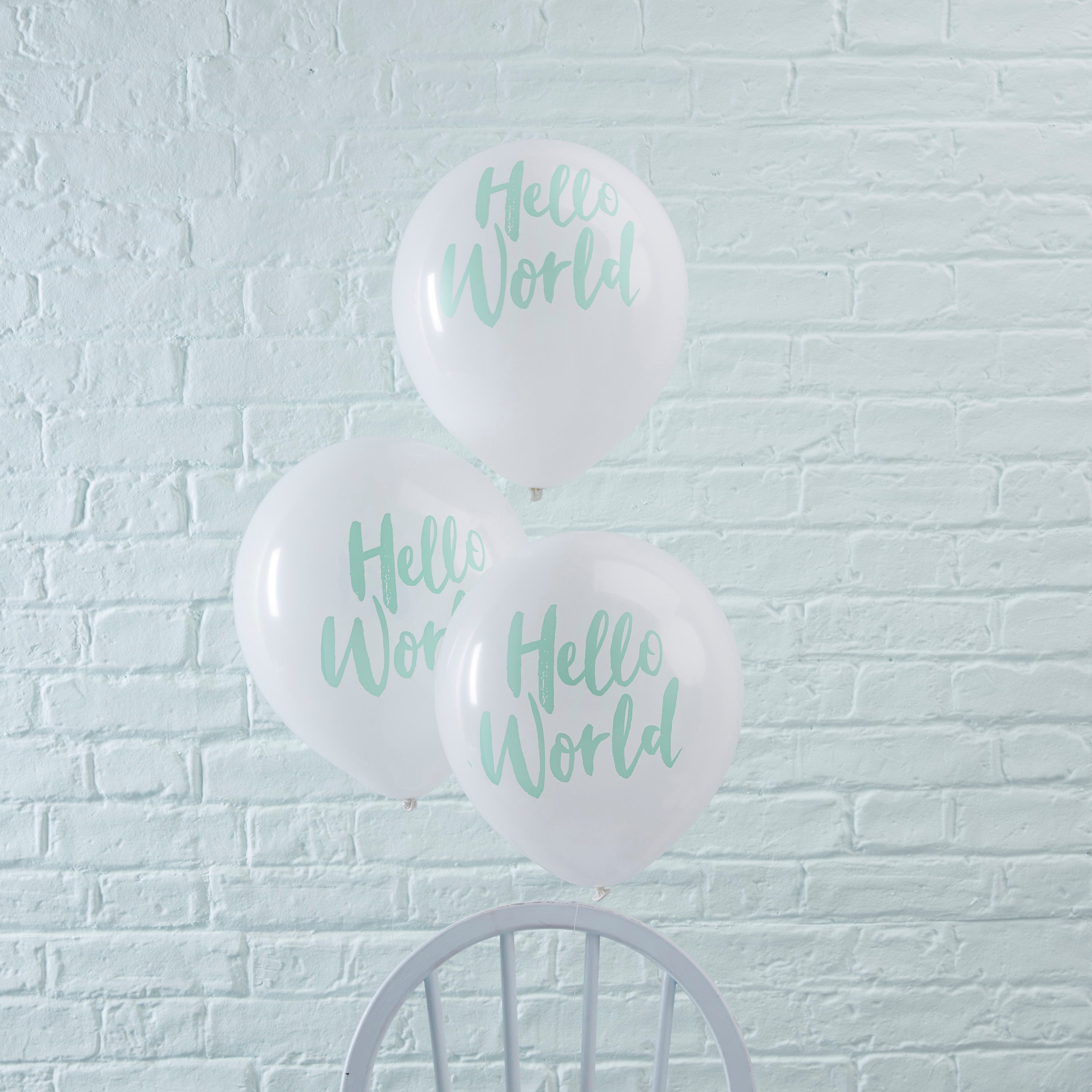 White & Mint 'Hello World' Balloons | Ginger Ray