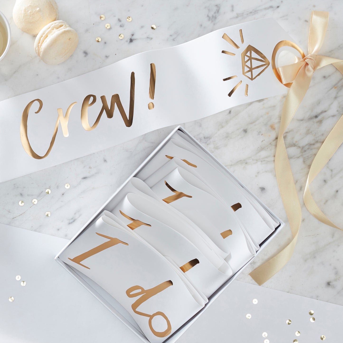 White And Gold I Do Crew Bachellorette Party Sashes 6 Pack