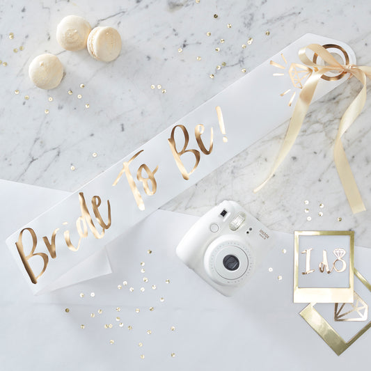 White And Gold Bride To Be Hen Party Sash