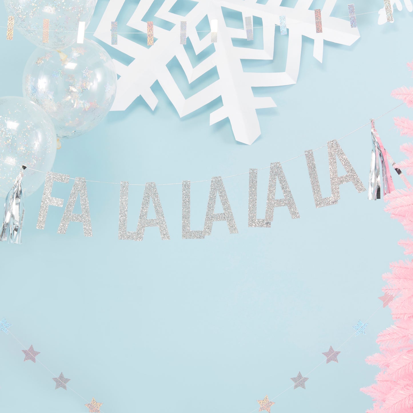 Silver Glitter Fa La La La La Bunting - Jolly Vibes