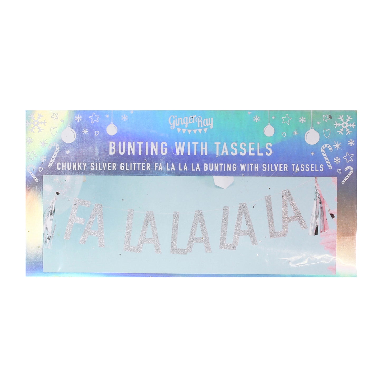 Silver Glitter Fa La La La La Bunting - Jolly Vibes