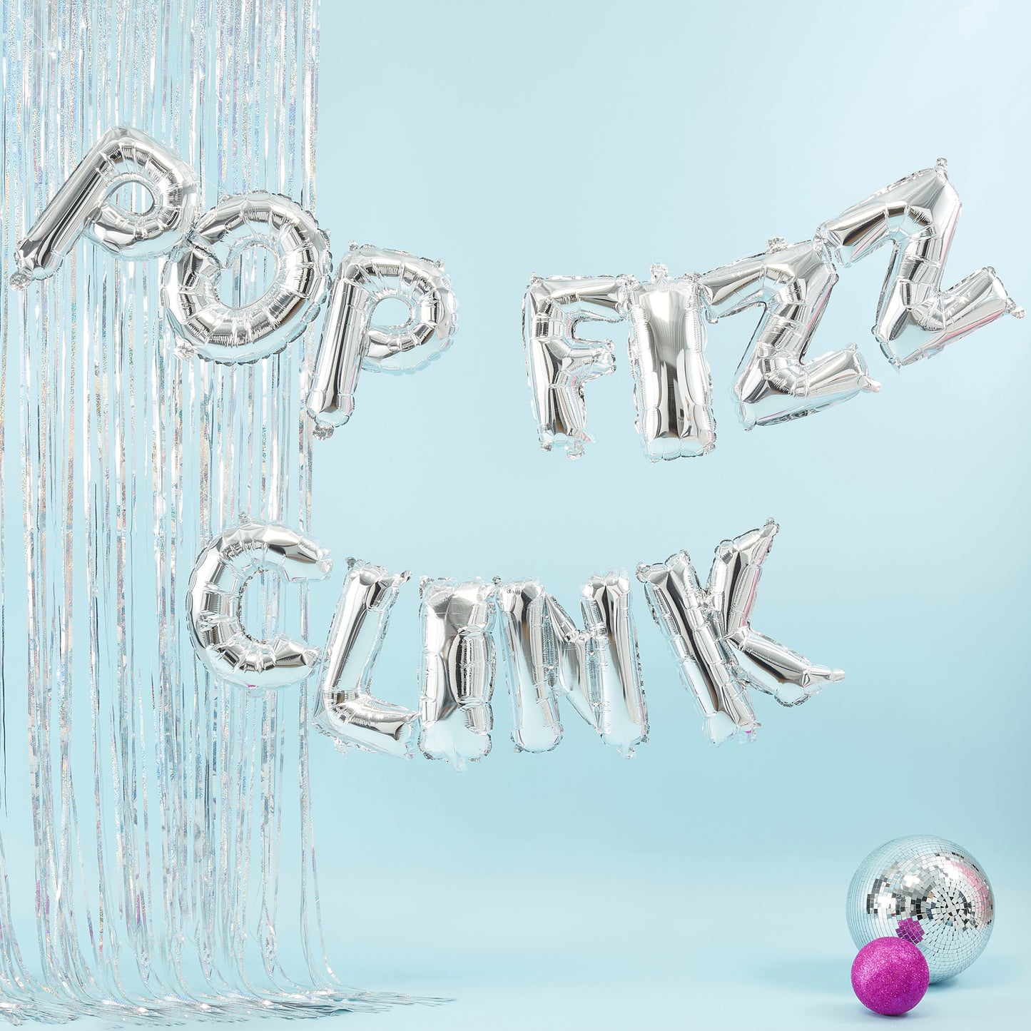 Silver Pop Fizz Clink Balloon Bunting - Jolly Vibes