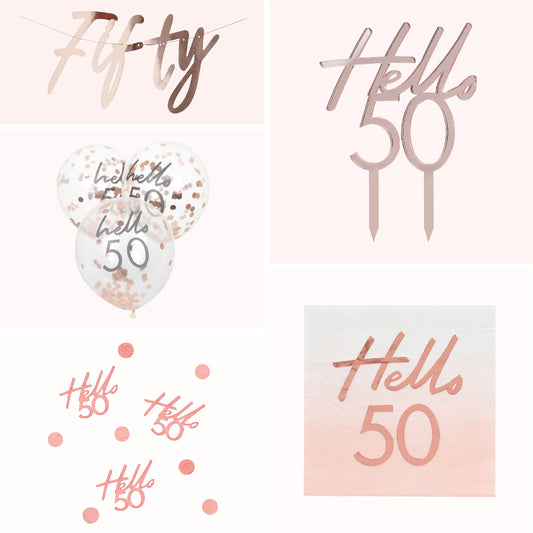 Rose Gold 50th Birthday Decorations Kit