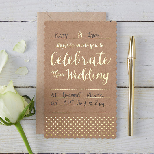 Brown Kraft Foiled Gold Wedding Invitations - Kraft Perfection