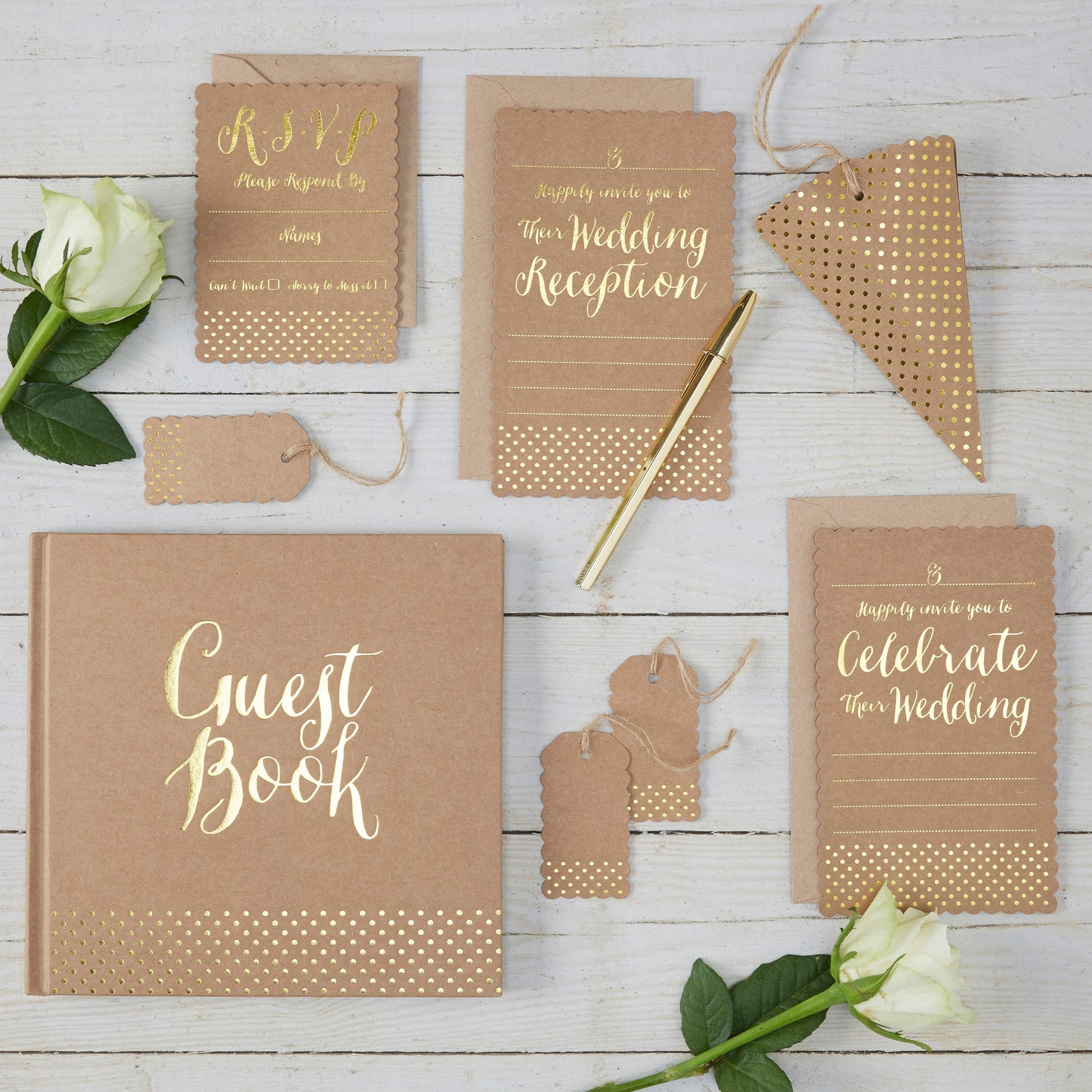 Brown Kraft Foiled Gold Wedding Invitations - Kraft Perfection