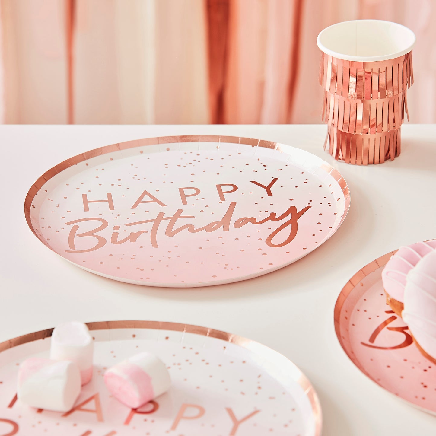 Rose Gold Ombre Paper Happy Birthday Plates