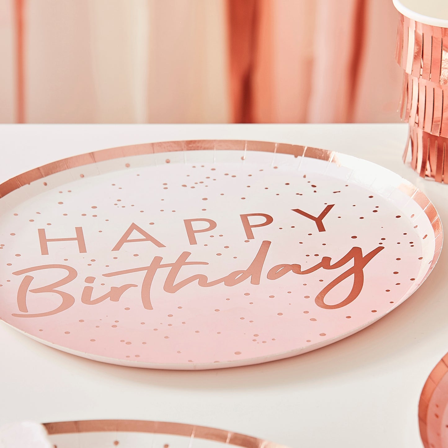 Rose Gold Ombre Paper Happy Birthday Plates