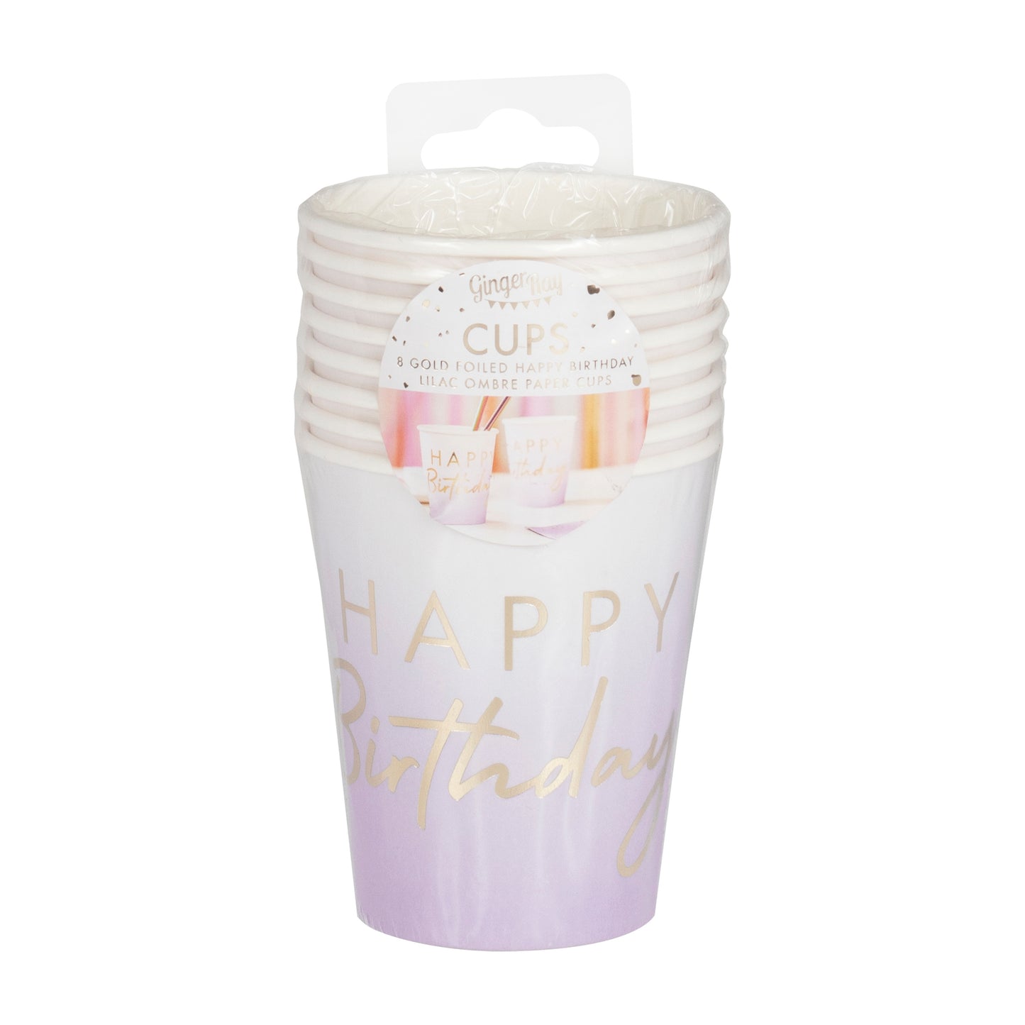 Lilac Ombre Gold Foiled Happy Birthday Cups