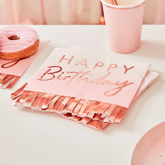 Rose Gold & Pink Ombre Fringe Paper Napkins