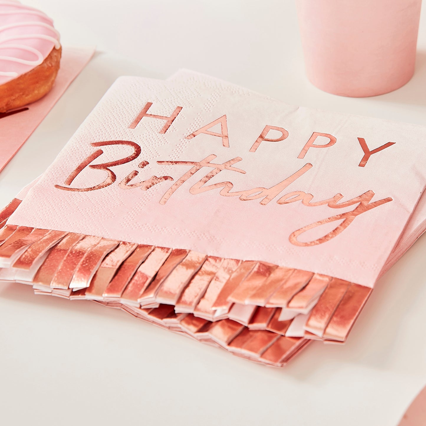 Rose Gold & Pink Ombre Fringe Paper Napkins