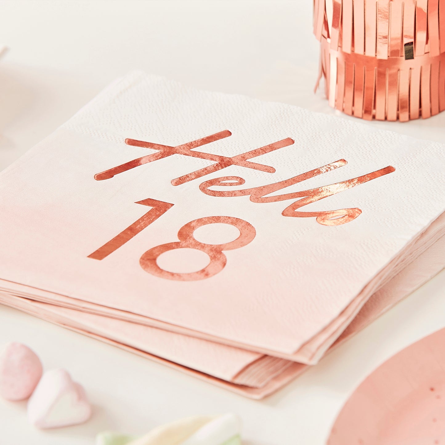 Hello 18th Birthday Party Napkins Rose Gold