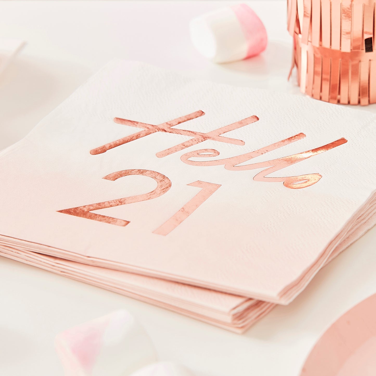Hello 21st Birthday Party Napkins Rose Gold