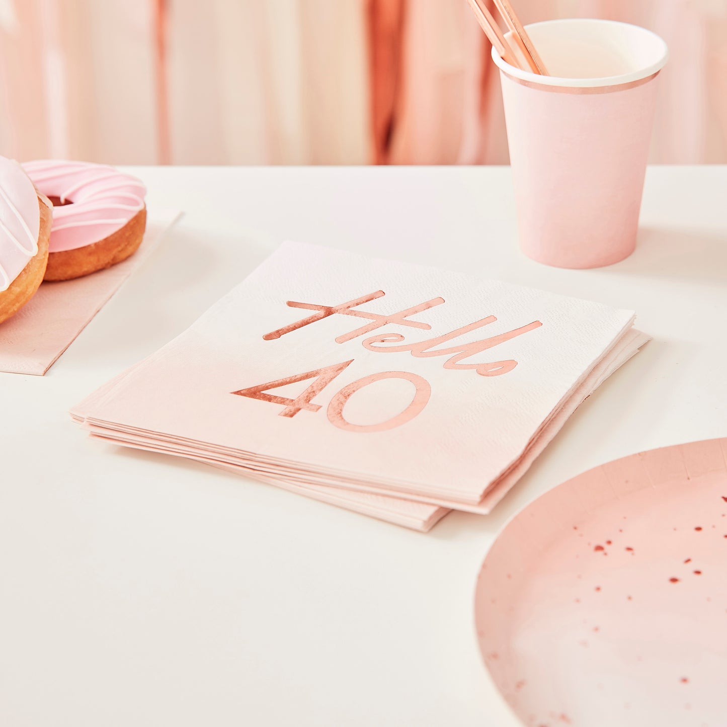 Hello 40th Birthday Party Napkins Rose Gold