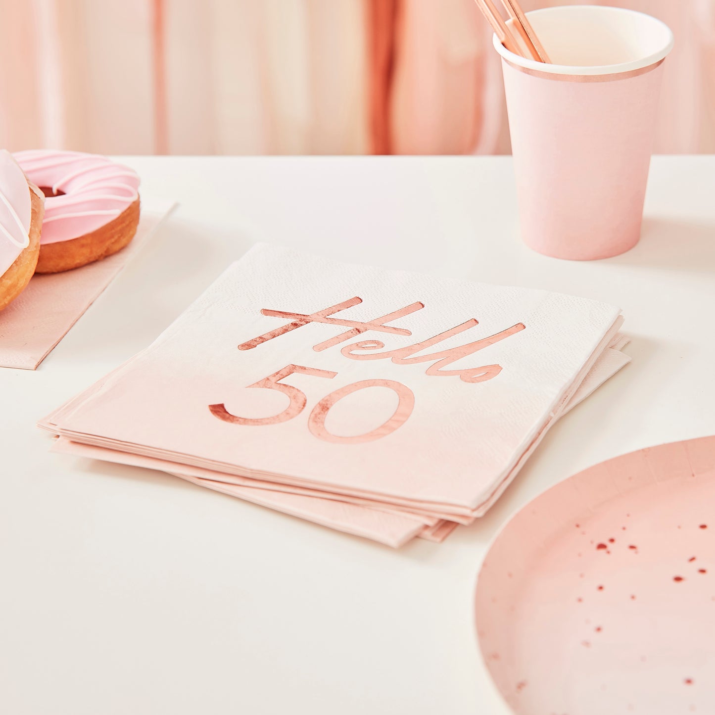 Hello 50 Birthday Party Napkins Rose Gold