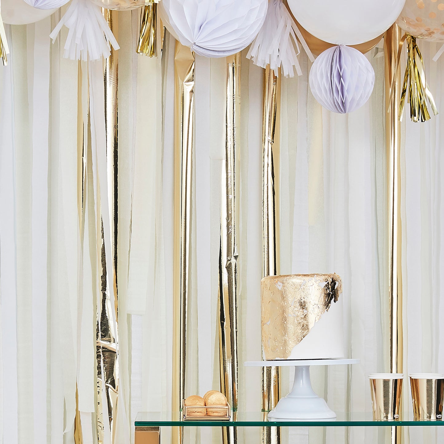 Gold Metallic Party Streamers Backdrop