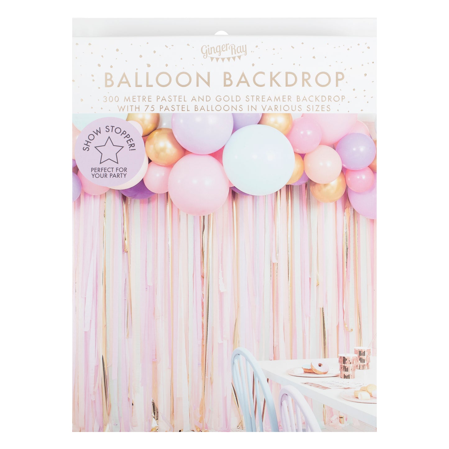Pastel Streamer And Balloon Party Backdrop