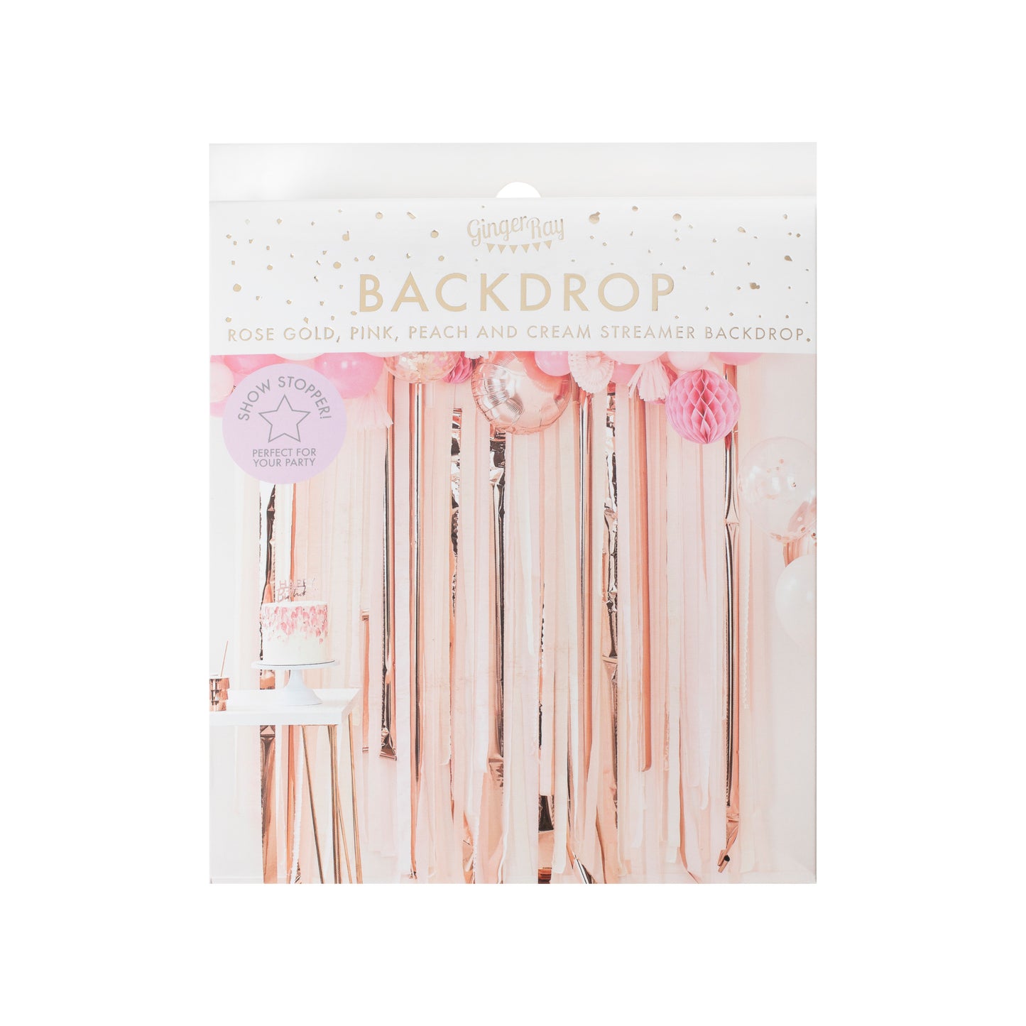 Pink And Rose Gold Party Streamers Backdrop