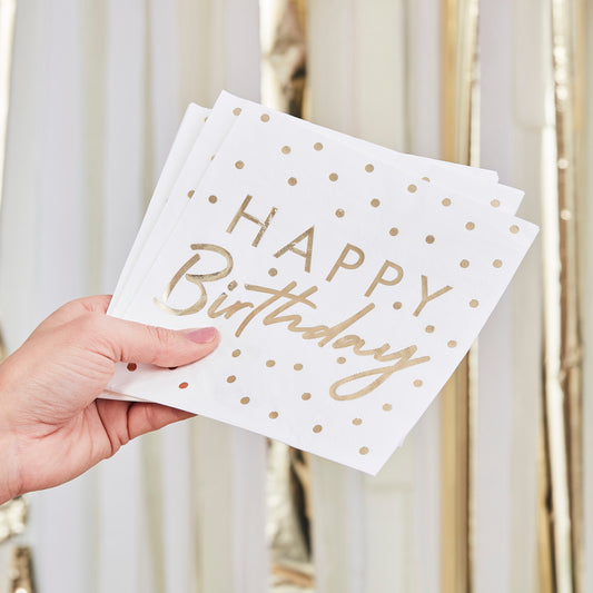 Gold Foiled Happy Birthday Paper Napkins