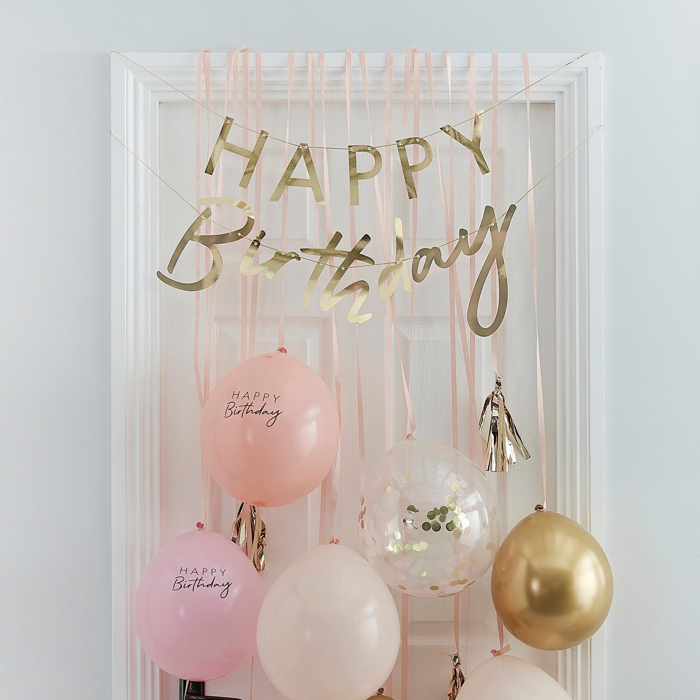 Pink and Gold Happy Birthday Balloon Door Kit