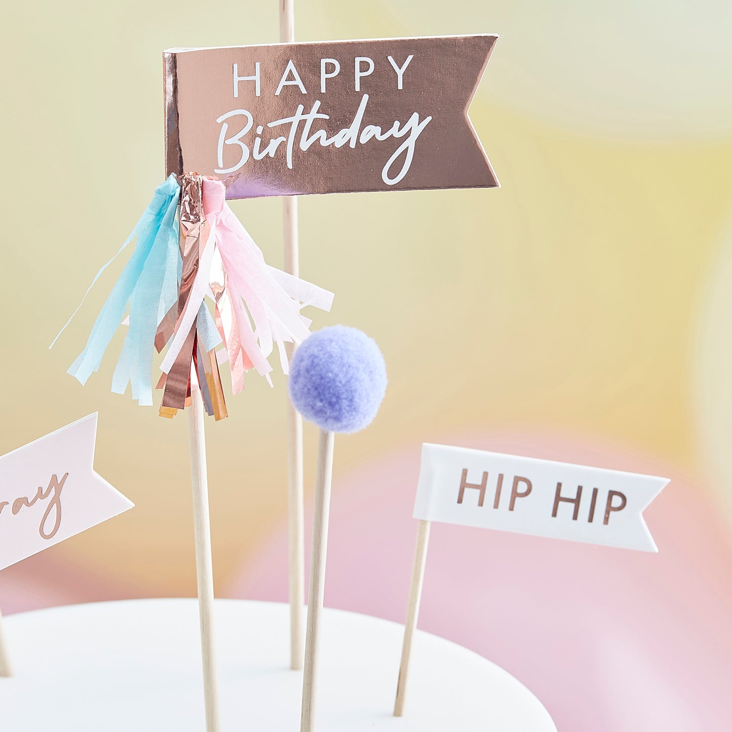 Pom Pom Happy Birthday Cake Toppers
