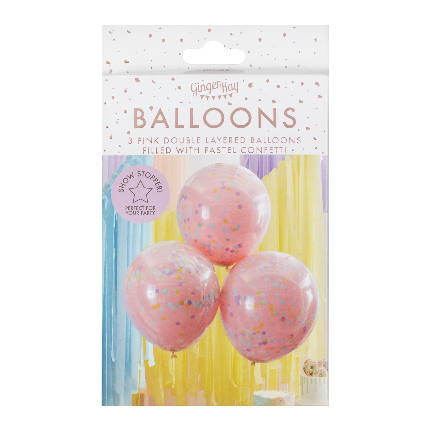 Double Layered Pink and Pastel Rainbow Confetti Balloons