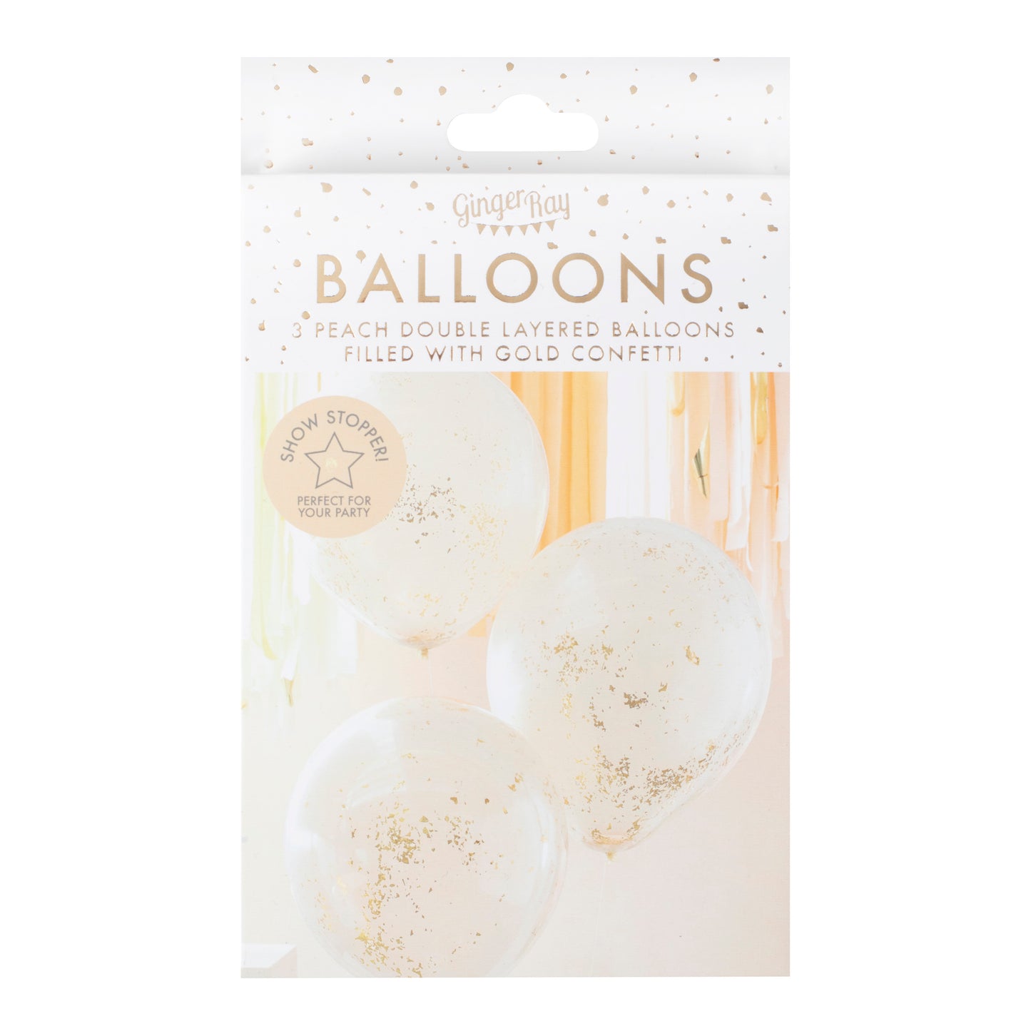 Double Layered Peach and Gold Glitter Confetti Balloons