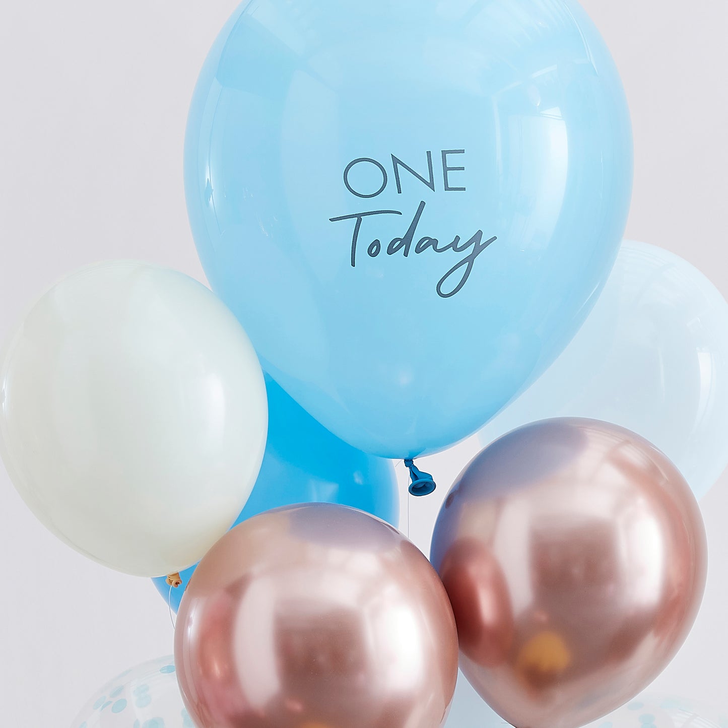Blue and Rose Gold First Birthday Balloons