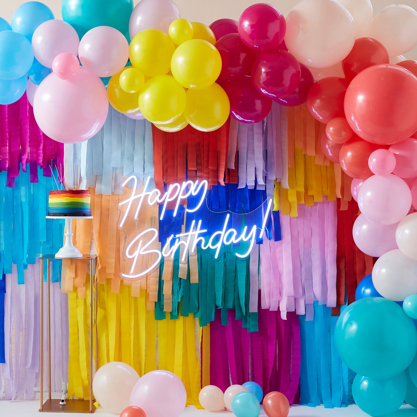 Balloon and Streamer Brights Rainbow Party Backdrop