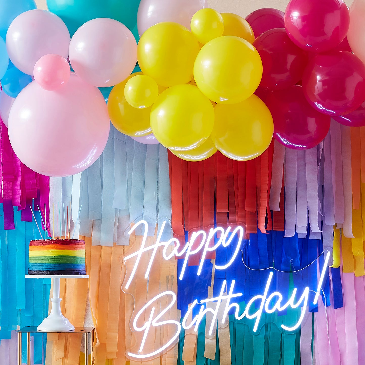 Balloon and Streamer Brights Rainbow Party Backdrop
