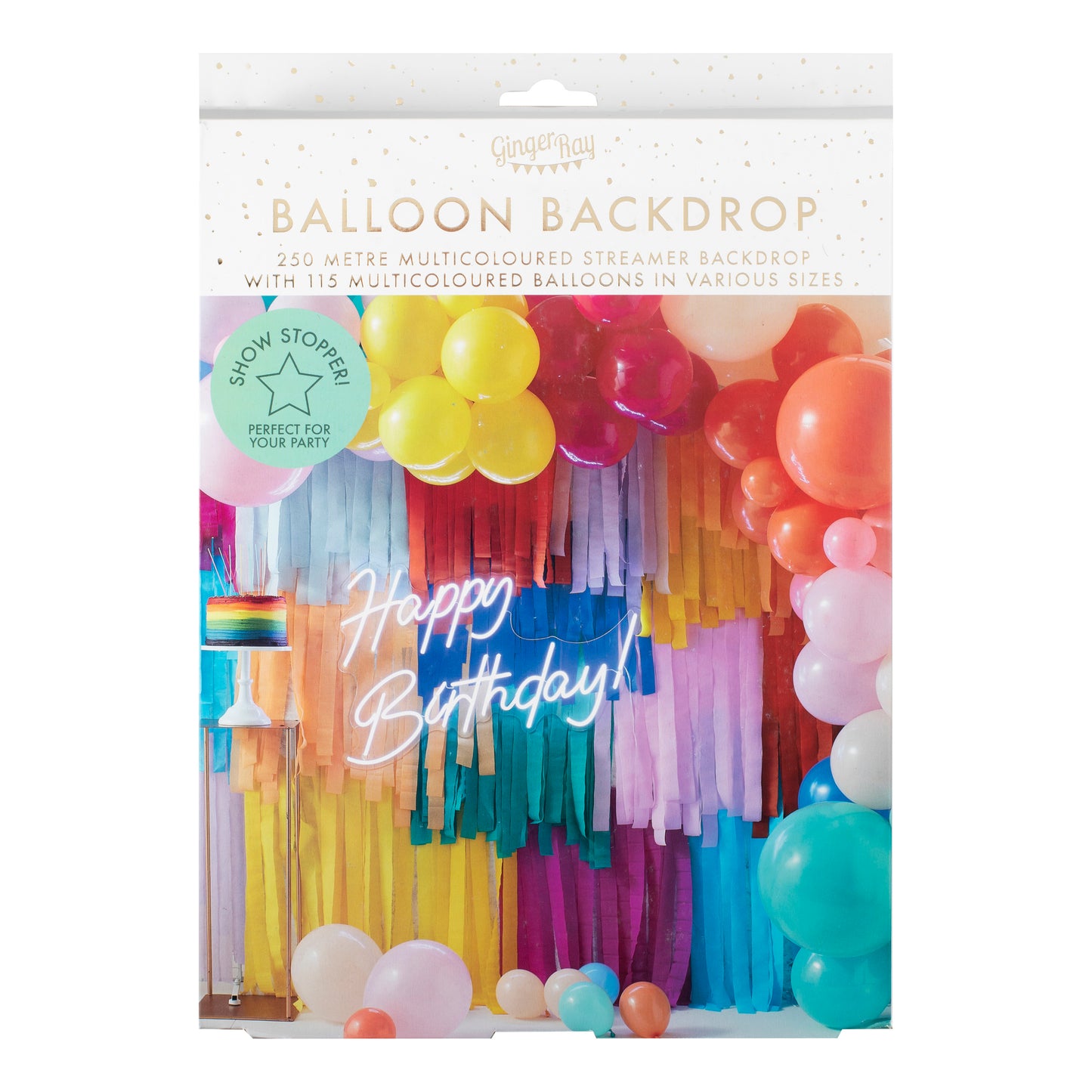Balloon and Streamer Brights Rainbow Party Backdrop