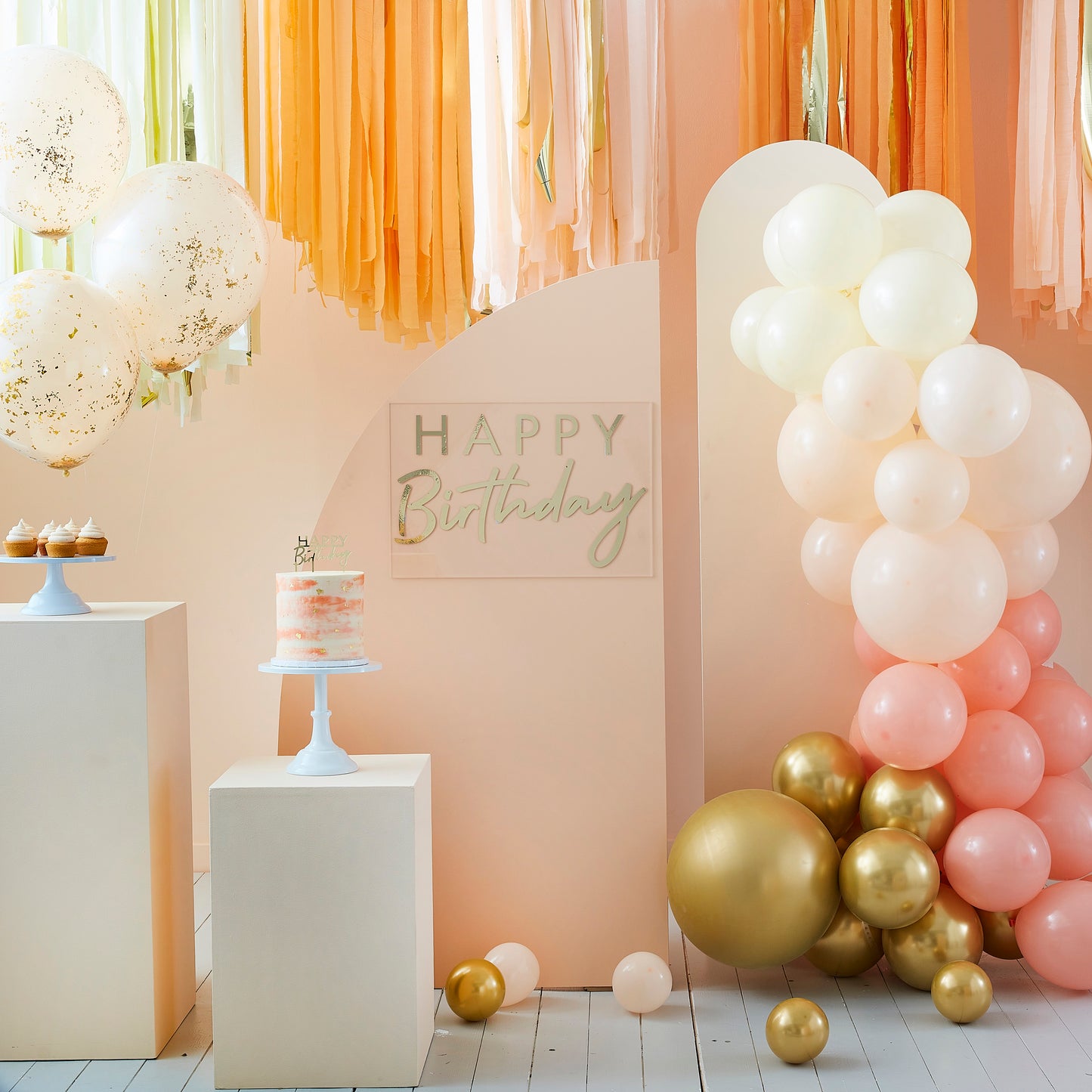Peach and Gold Hanging Streamer Party Backdrop