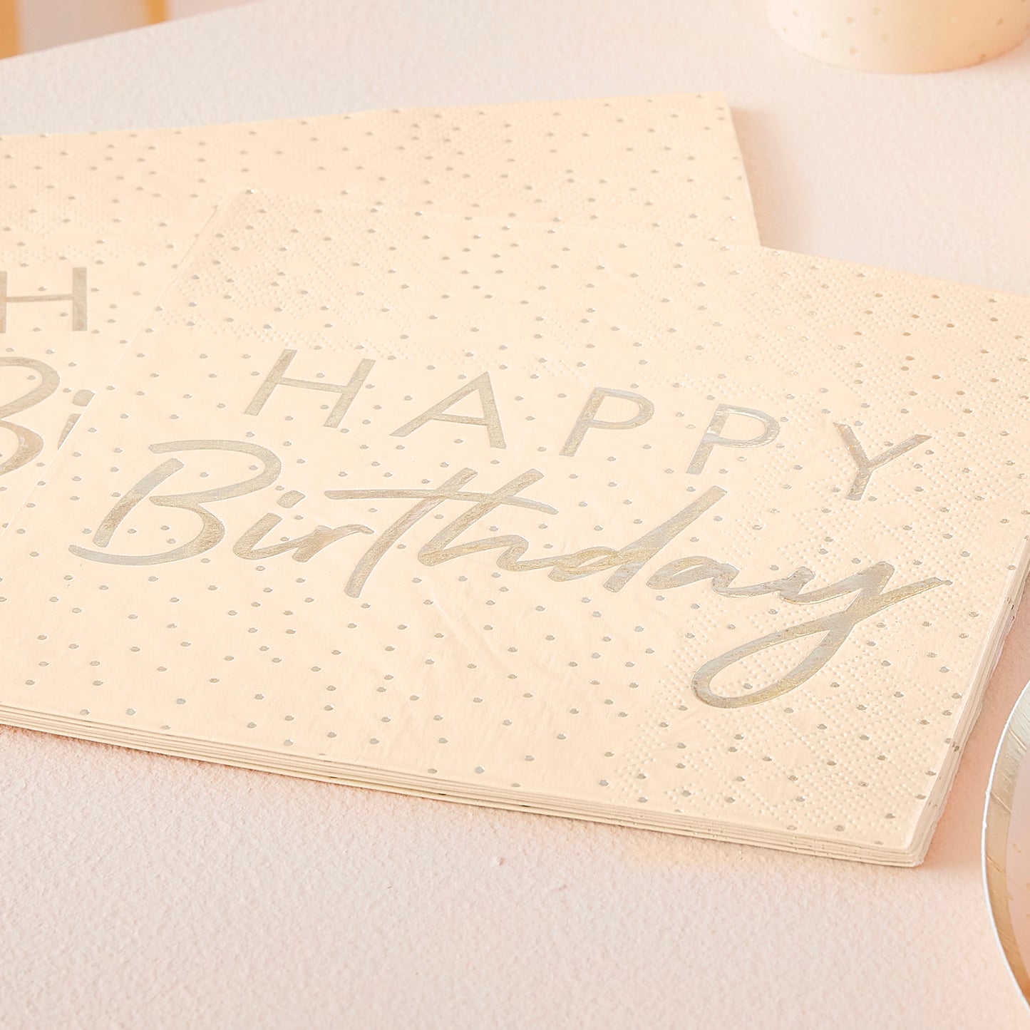 Peach and Gold Happy Birthday Paper Napkins