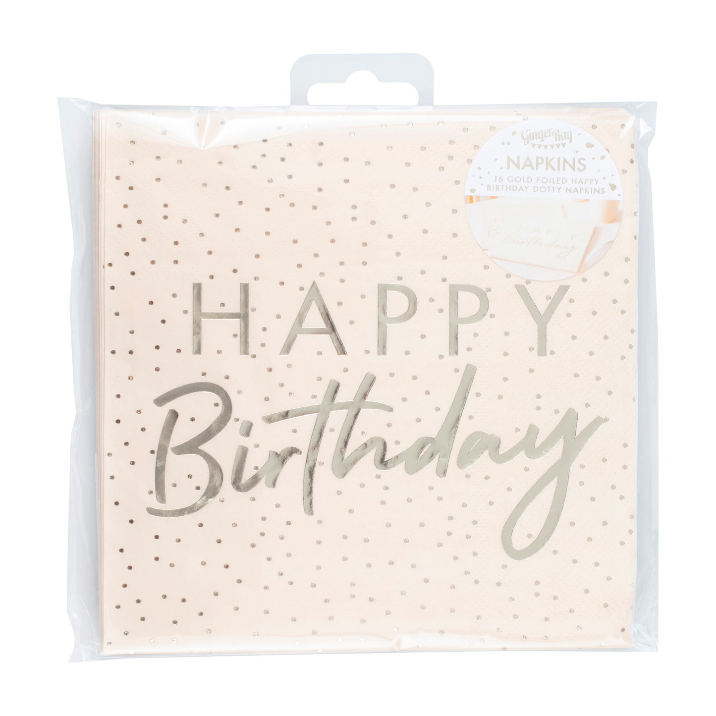 Peach and Gold Happy Birthday Paper Napkins
